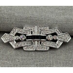 Carolee Signed Rhinestone Brooch Silver Tone Art Deco Style Pin
